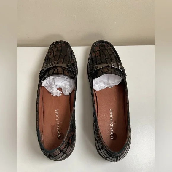 Donald J Pliner Croc Embossed Leather Loafers Women 7M Brown Slip On - Picture 6 of 9